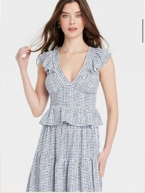 Universal Thread Light Blue Gingham Peplum 2 piece Skirt set